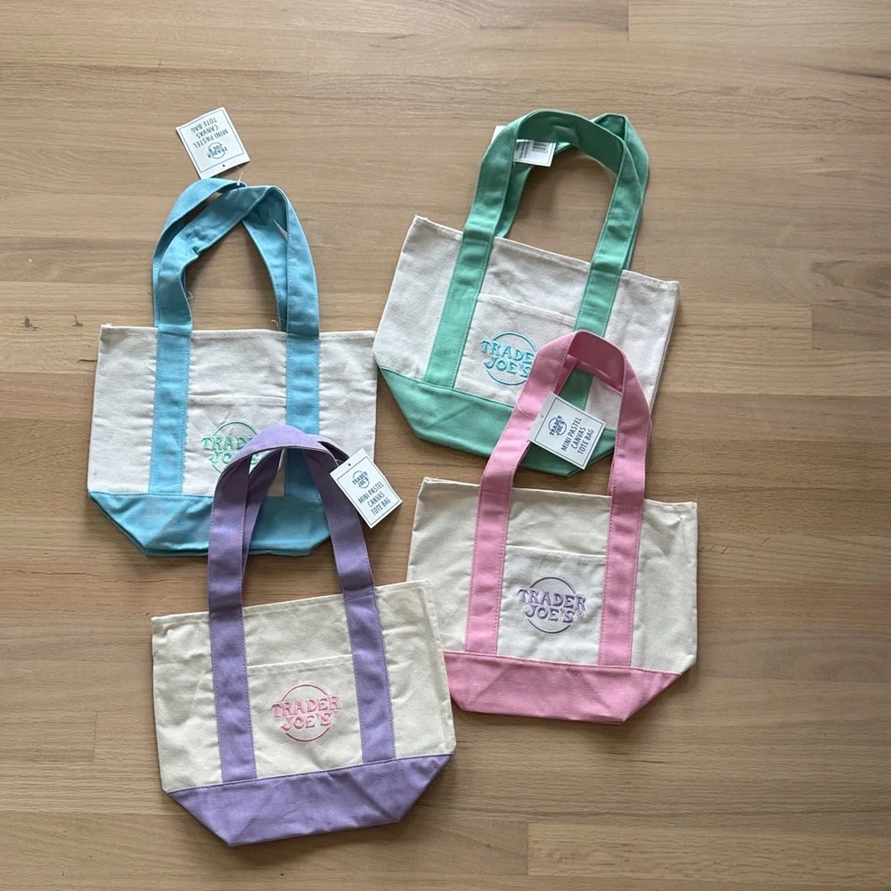 Trader Joe's pastel canvas mini tote bag - set of 4 - Easter - Picture 1 of 1